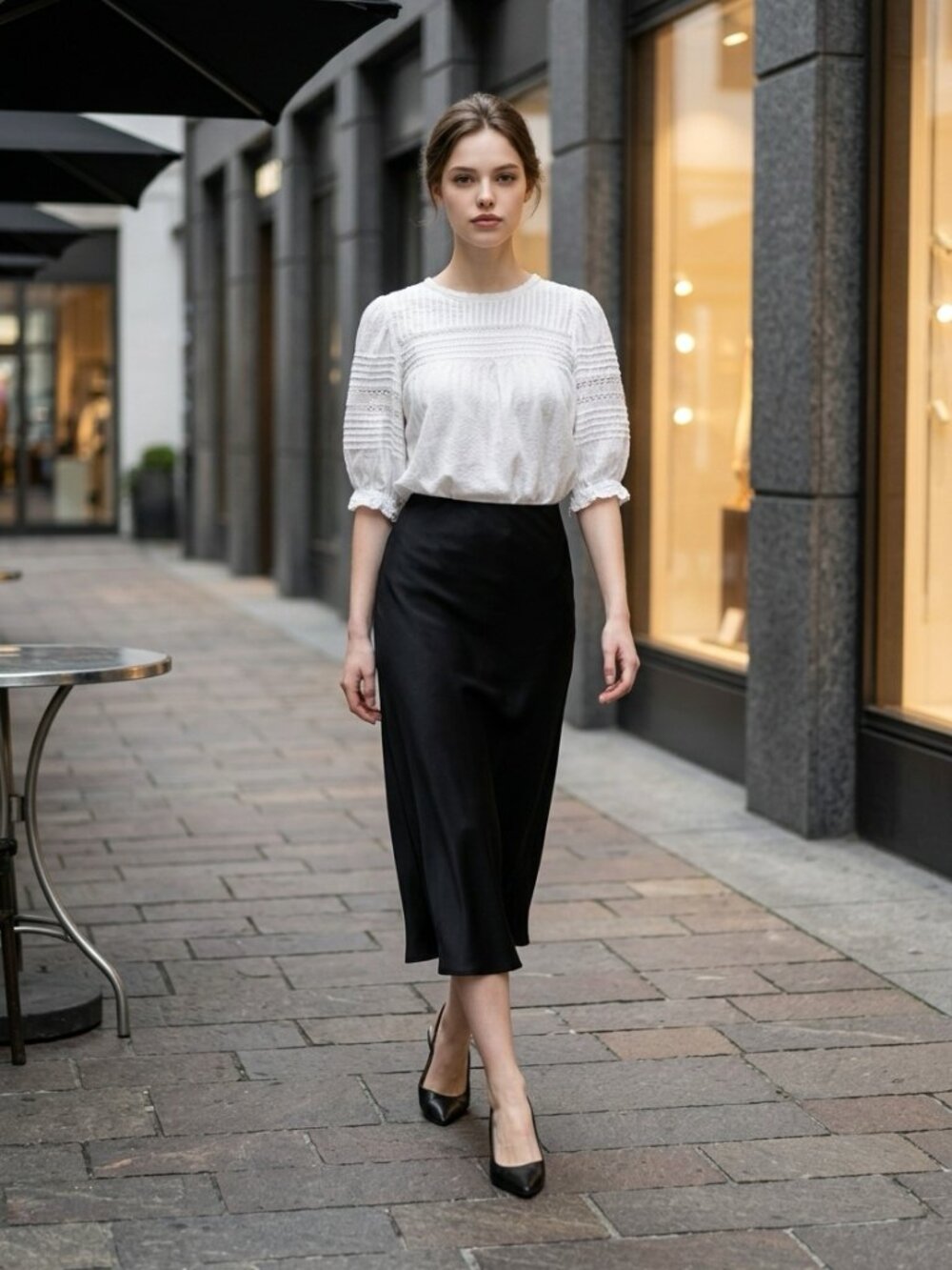 J.Crew Factory Black Satin Midi Slip Skirt Small